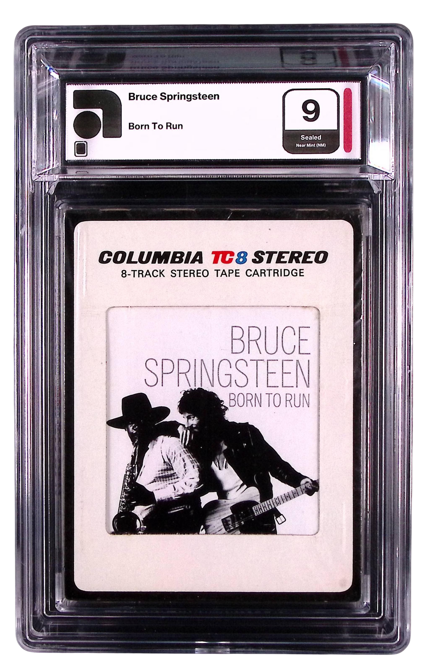 8-track tape cartridge of Bruce Springsteen's 'Born to Run' in an AMG graded slab.