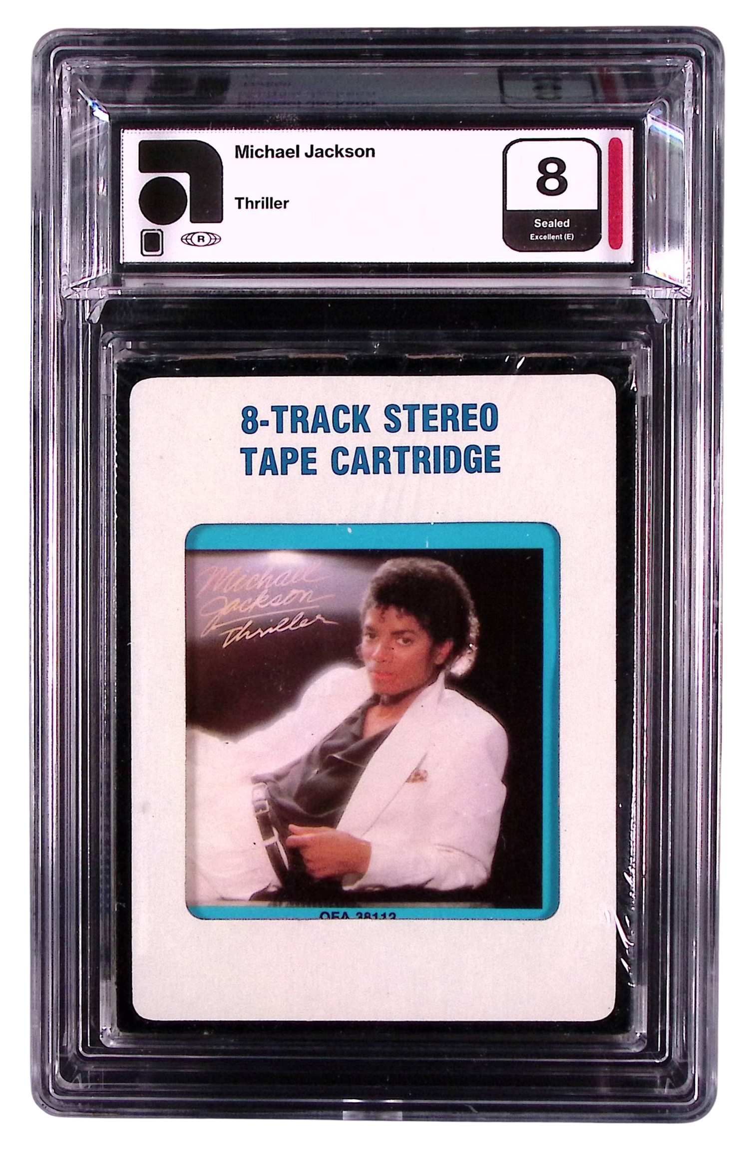 8-track stereo tape cartridge of Michael Jackson's 'Thriller' in an AMG graded slab.