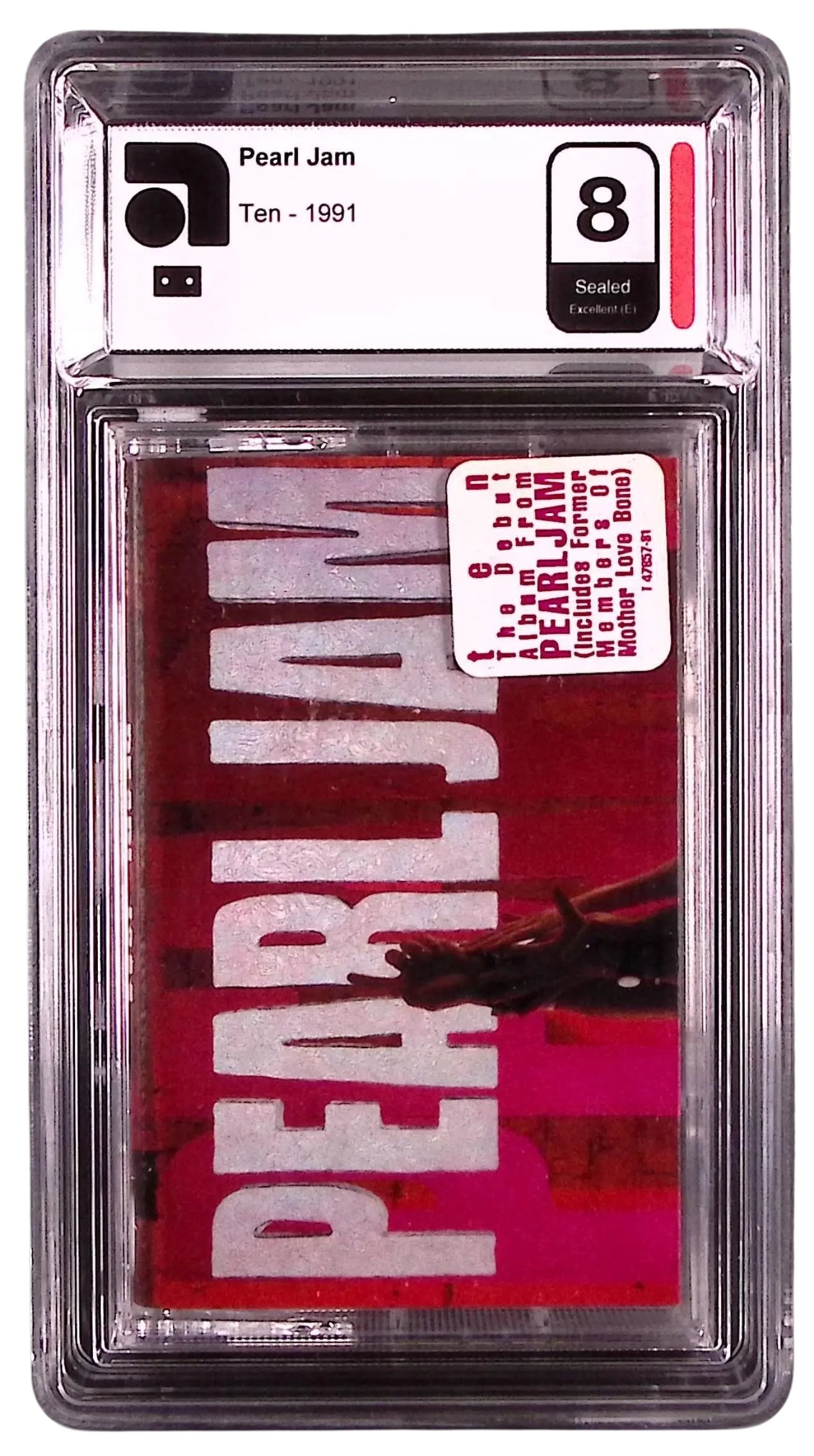 Cassette tape of Pearl Jam's 'Ten' in an AMG graded slab.