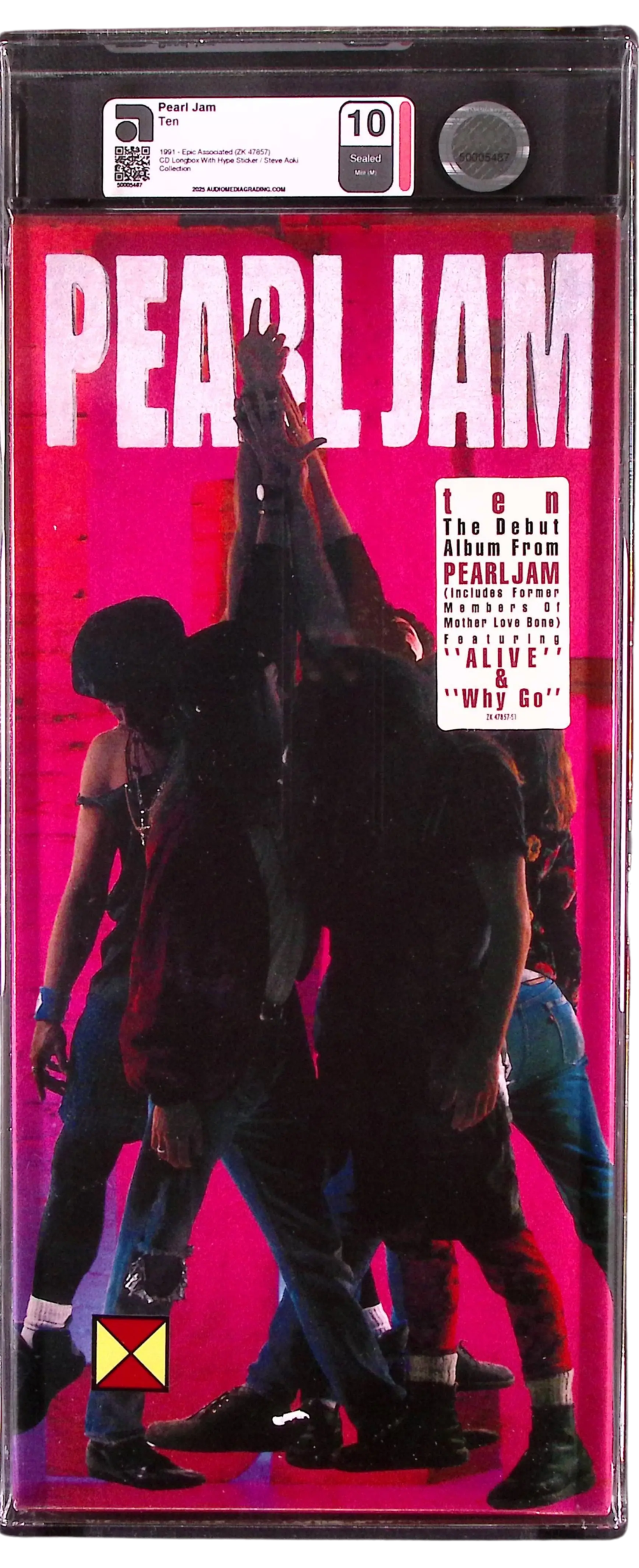 Pearl Jam's "Ten" album in a custom CD Longbox AMG graded slab.