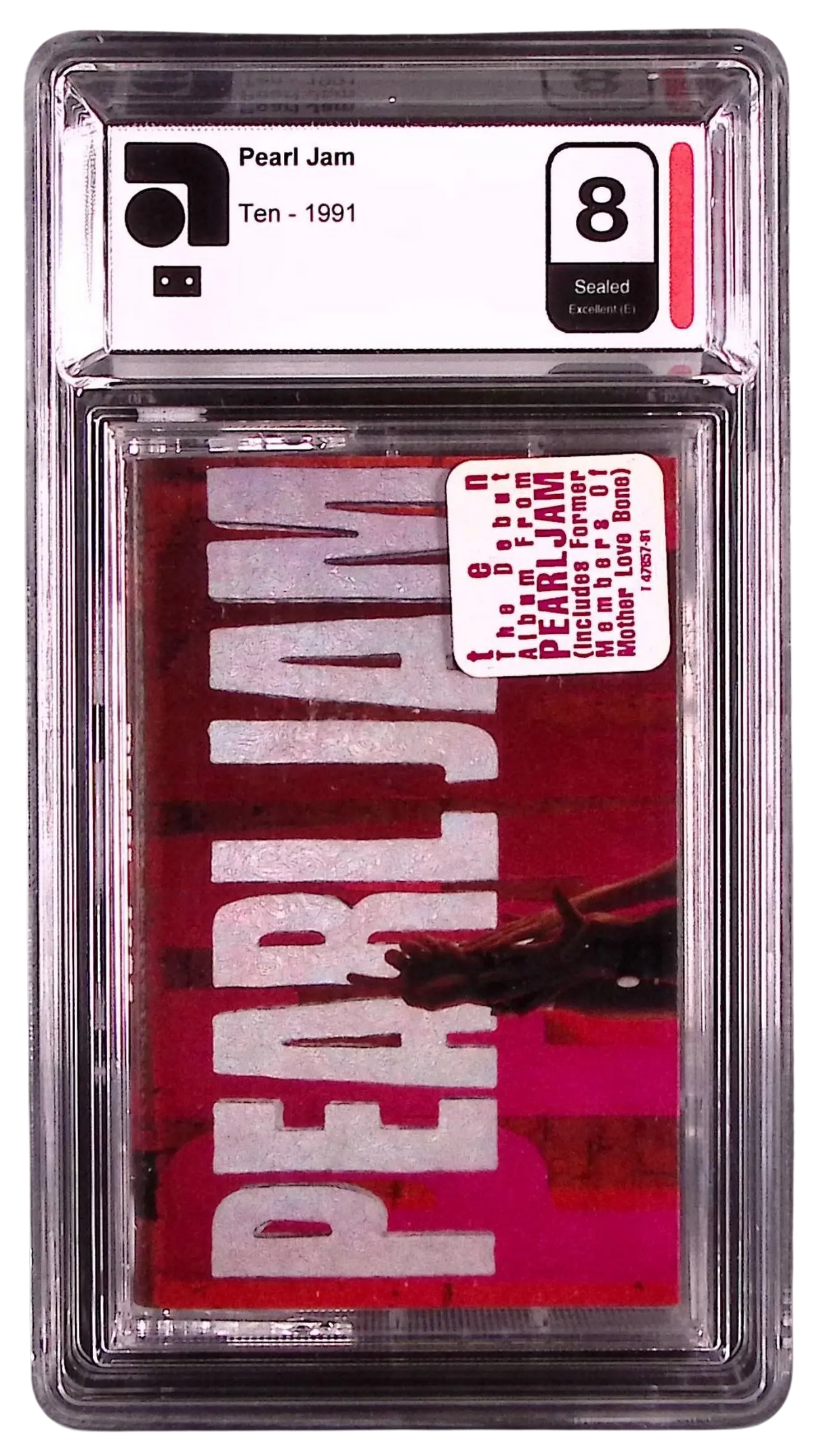 Pearl Jam "Ten" sealed cassette tape in an AMG graded slab.