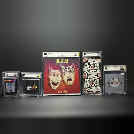 AMG graded slabs for every format displayed on AMG acrylic stands