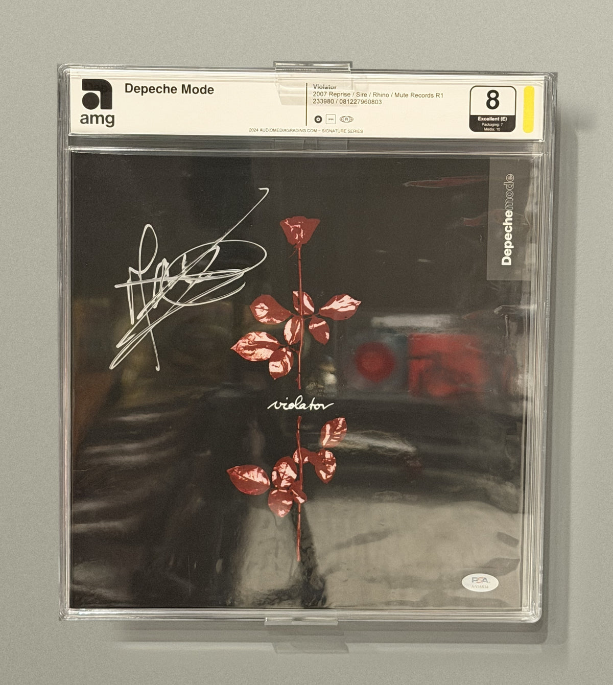 A graded vinyl slab displayed on the AMG wall mount