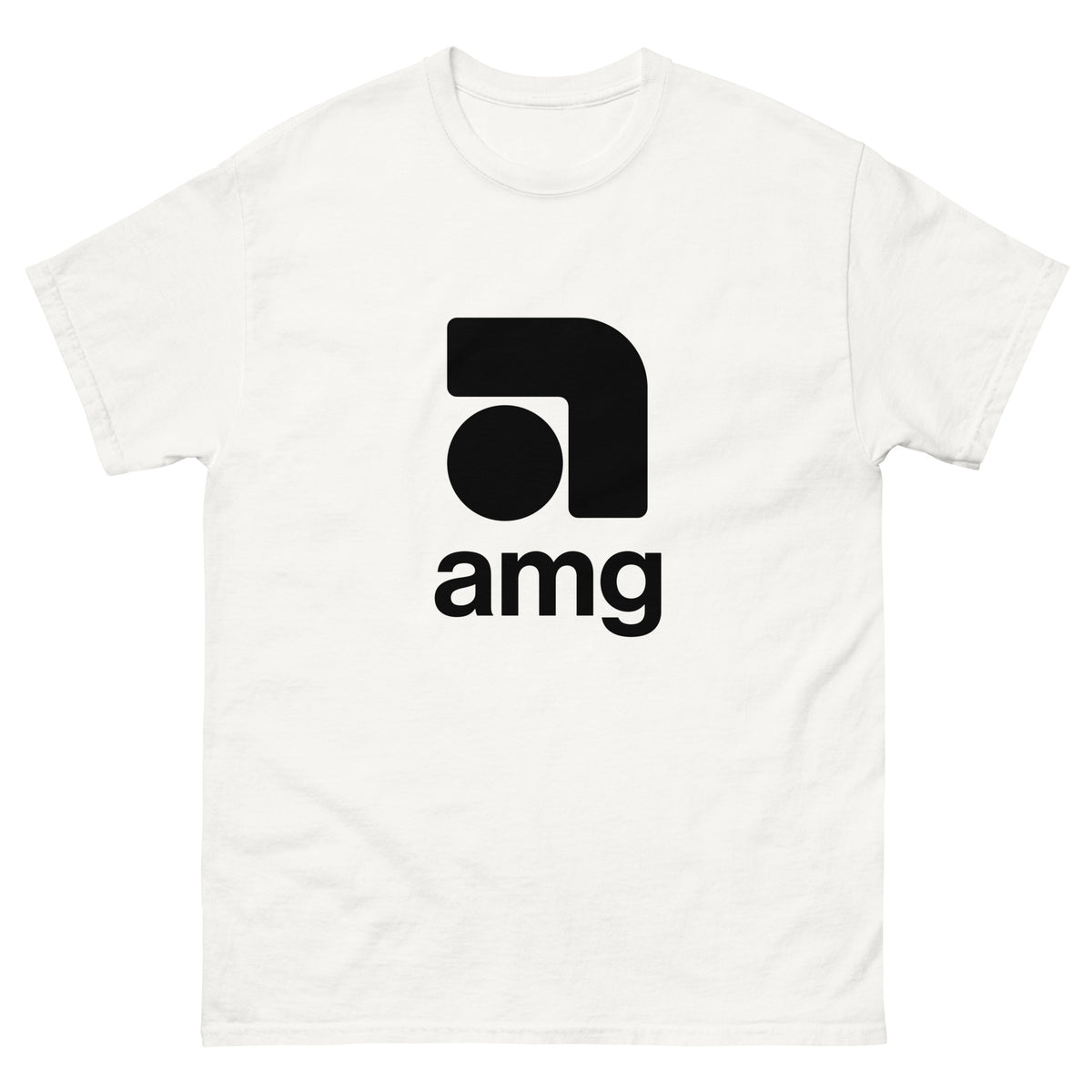 The AMG Record Boy Tee in white, with the AMG logo on the front